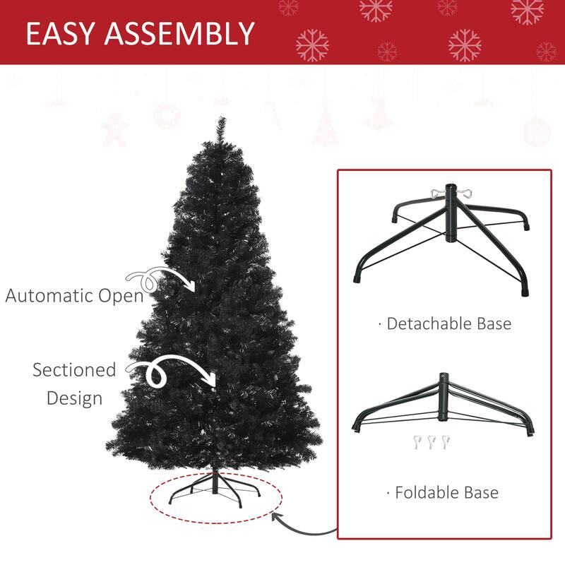 7ft Unlit Black Christmas Tree, Douglas Fir Style with 1346 Tips & Metal Stand - Perfect for Halloween and Holiday Display
