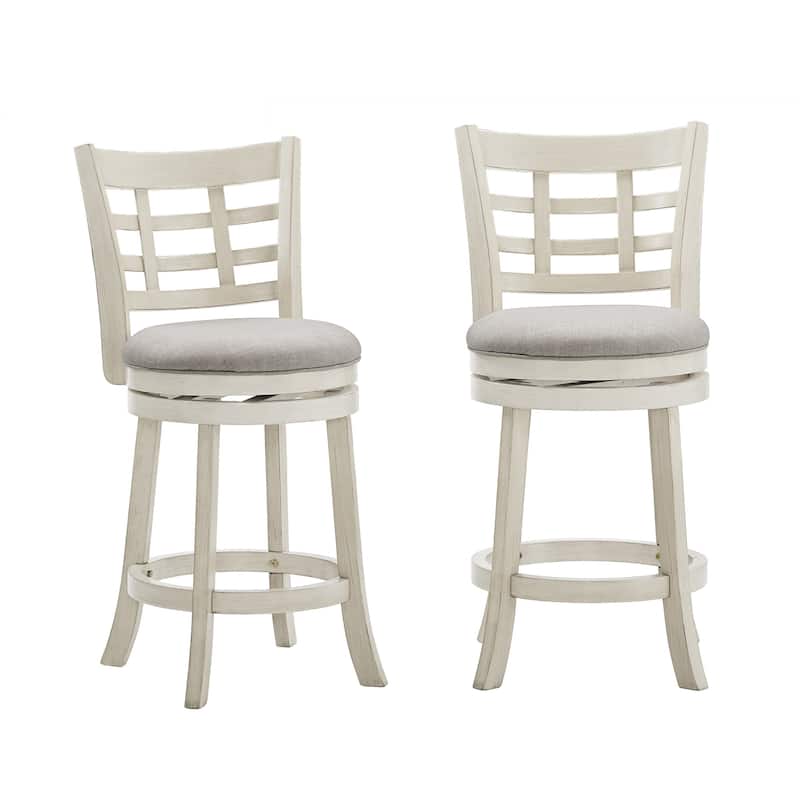Rovinj Upholstered Back Swivel Counter Stool - Antique White Finish-Grey Linen-Window Back
