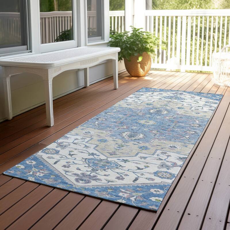 Machine Washable Indoor/ Outdoor Traditional Kolkata Chantille Rug - Denim - 2'3" x 7'6"