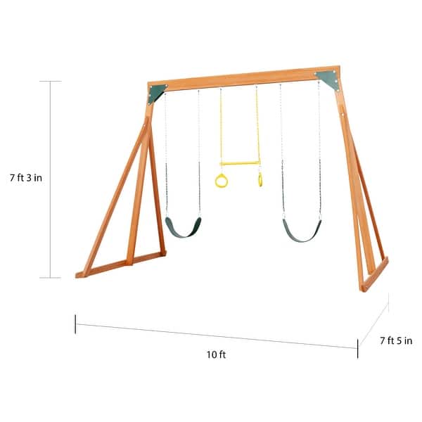 Trailside Wooden Swing Set with 2 Swings & Trapeze - 7 Color Options