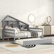 preview thumbnail 1 of 11, Roof Design Storage Platform Bed Full Size Daybed with Trundle Bed and Open Storage Shelves, Pine Wood Frame Sofa Bed, Gray Gray - Full