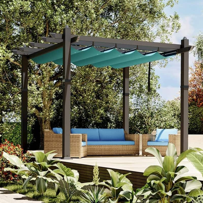 10x10 Ft Patio Outdoor Pergola and Gazebos for Existing Deck, Backyard Garden Porch - Blue