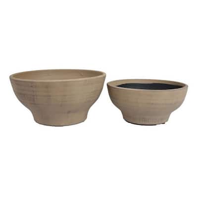 Decorative Bowl Set of 2, Classic Tabletop Accent, Round Brown Ceramic