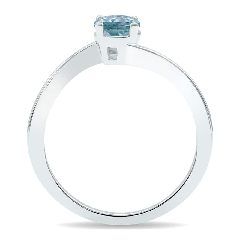Women's Solitaire Aquamarine Wave Ring in 10K White Gold