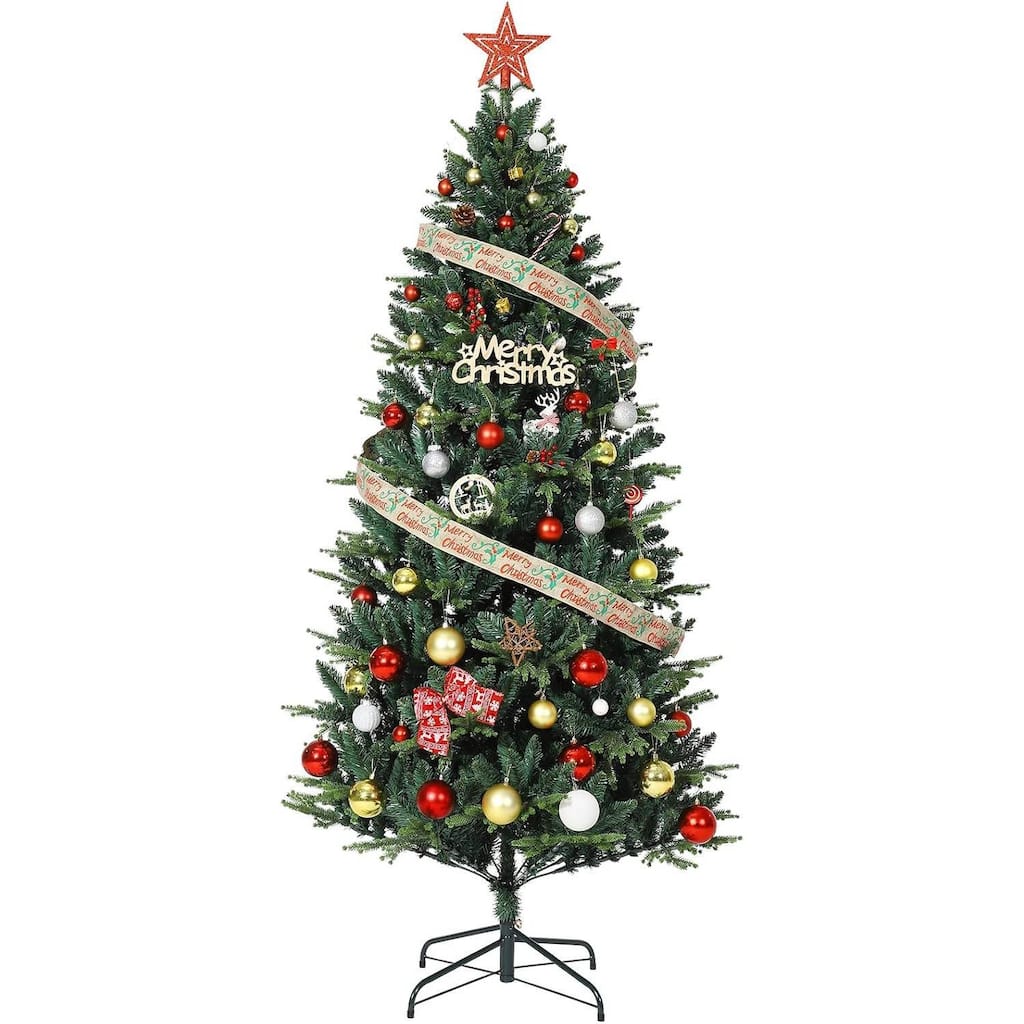 Small Christmas Tree with Base, 7-Fork Spruce Tips for Home Decor Festive Party Decorations