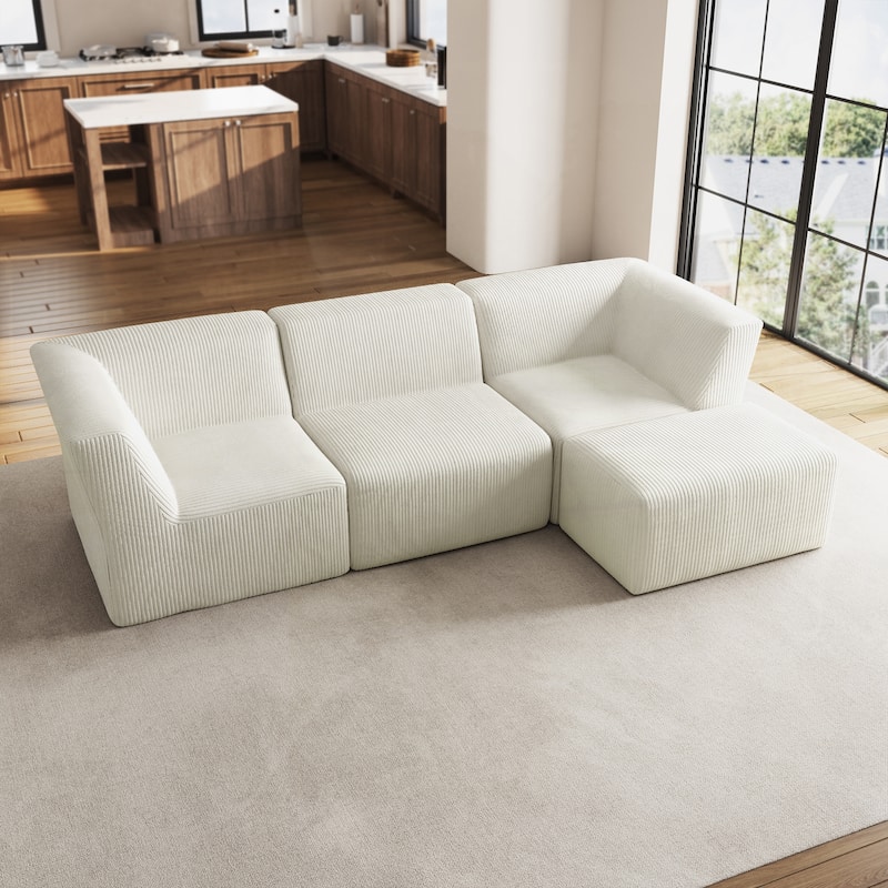 106" W Corduroy Fully Sponge Molded Modular Sectional Sofa