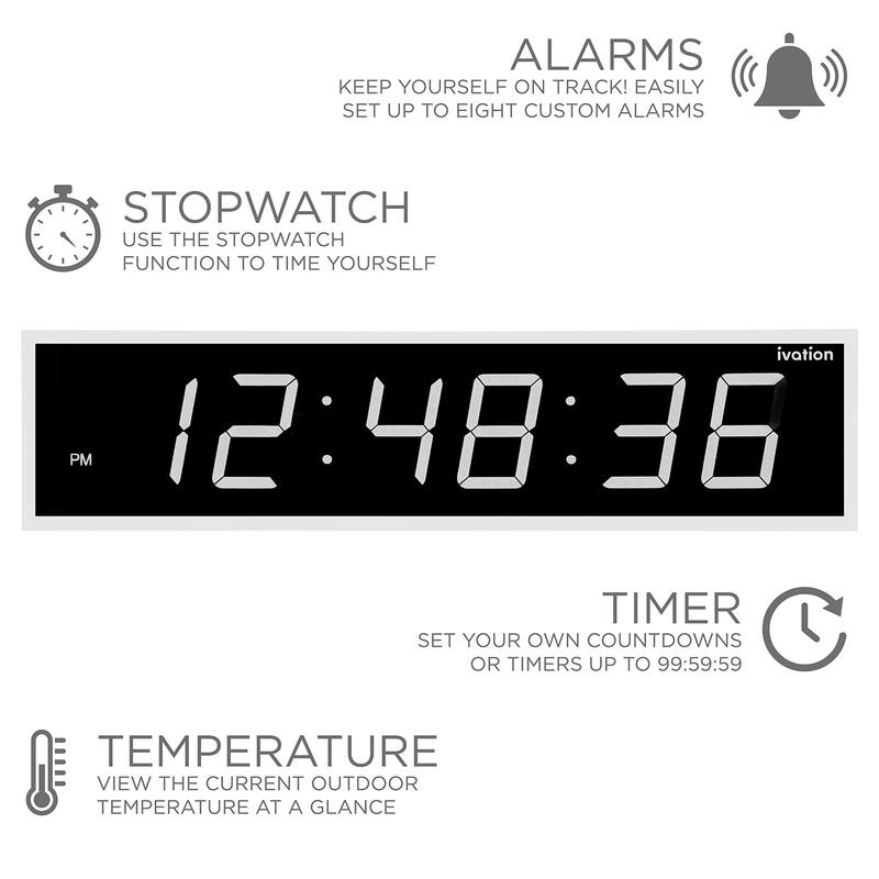 Ivation Large Digital Clock, Led Wall Clock with Stopwatch, Alarms, Timer & Remote, White