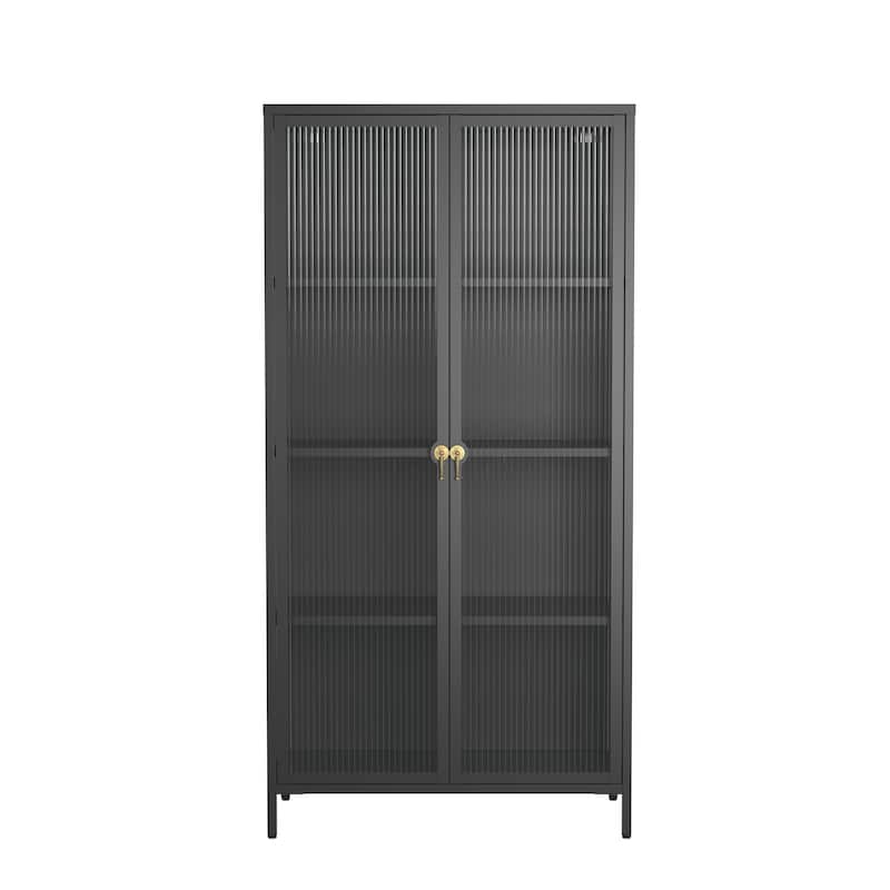 Benoite 63.05-inch Black Two Door Metal Storage Cabinet with Fluted Clear Doors and Gold Handles - 63.05
