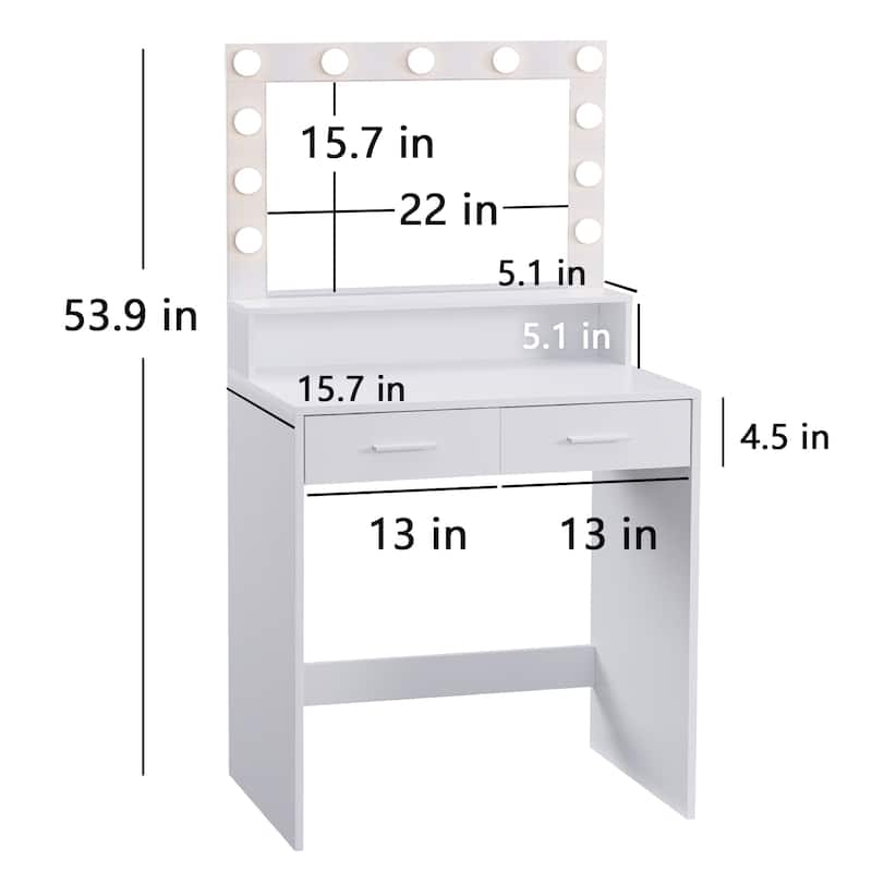 Roomfitters Makeup Vanity with Lights, Vanity Desk with 2 Drawers, Dressing Table with Mirror, Vanity Desk with Storage