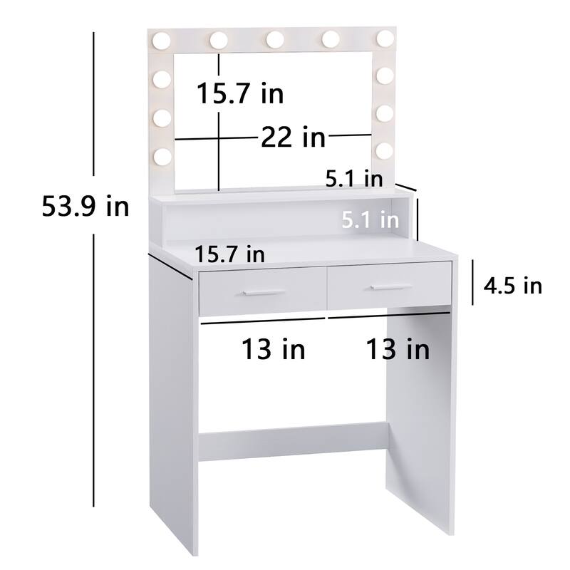 Small Vanity Table with 2 Drawers 3 Light Modes Makeup Mirror
