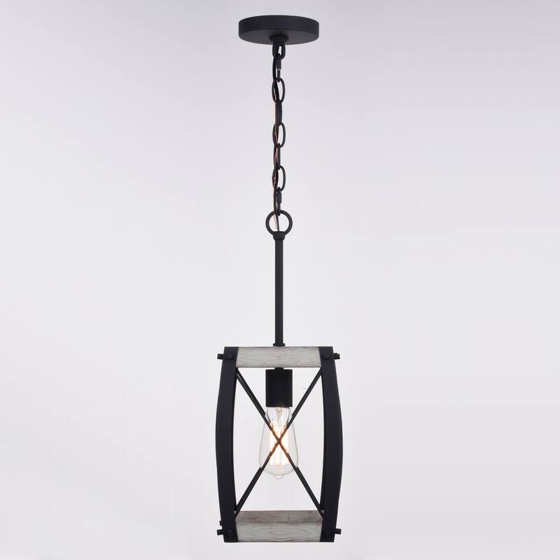 Montclare Black and White Ash Wood Farmhouse Cage Pendant Ceiling Light
