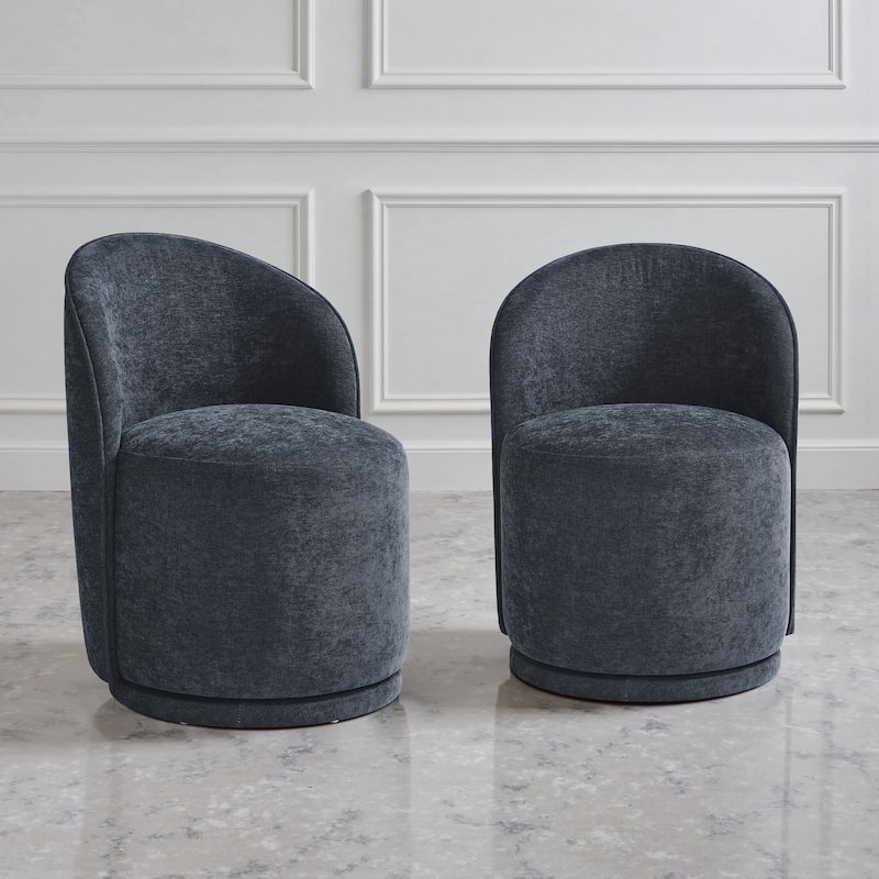 Upholstered Swivel Dining Chair Armless Barrel Chair - SET OF 2 - NAVY CHENILLE