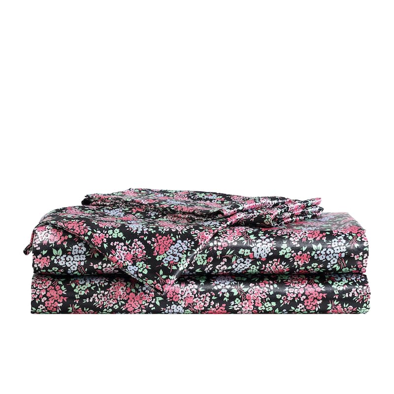 Betsey Johnson Satin Sheet and Pillowcase Sets - King - Confetti Floral Pink
