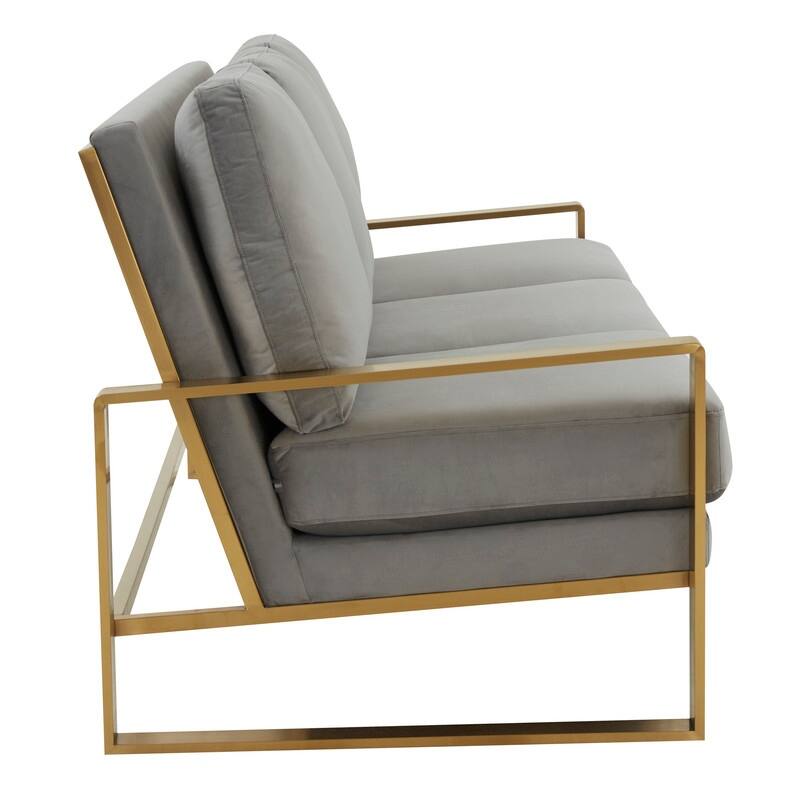 Jefferson Velvet Upholstered 3 Seater Sofa with Brushed Gold Stainless Steel Base and Removable Cushions - 77.1