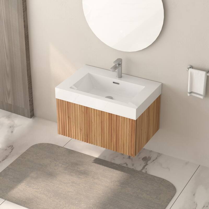 30" Bathroom Vanity with Sink,Wall Mounted Floating Bathroom Cabinet with Integrated Basin Plywood Finish Modern Design