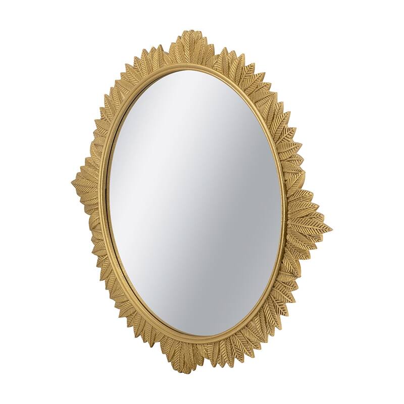 35.5x31.5" Round MDF Wall Mirror with Ornate Gold Frame