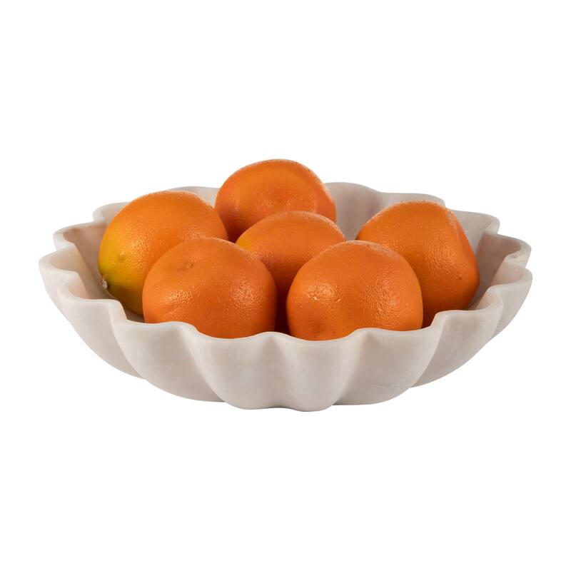 Sagebrook Home Marble, 12"D Shell Shaped Tray, White, Round, 3"H, Solid Color - 12.0" x 12.0" x 3.0"