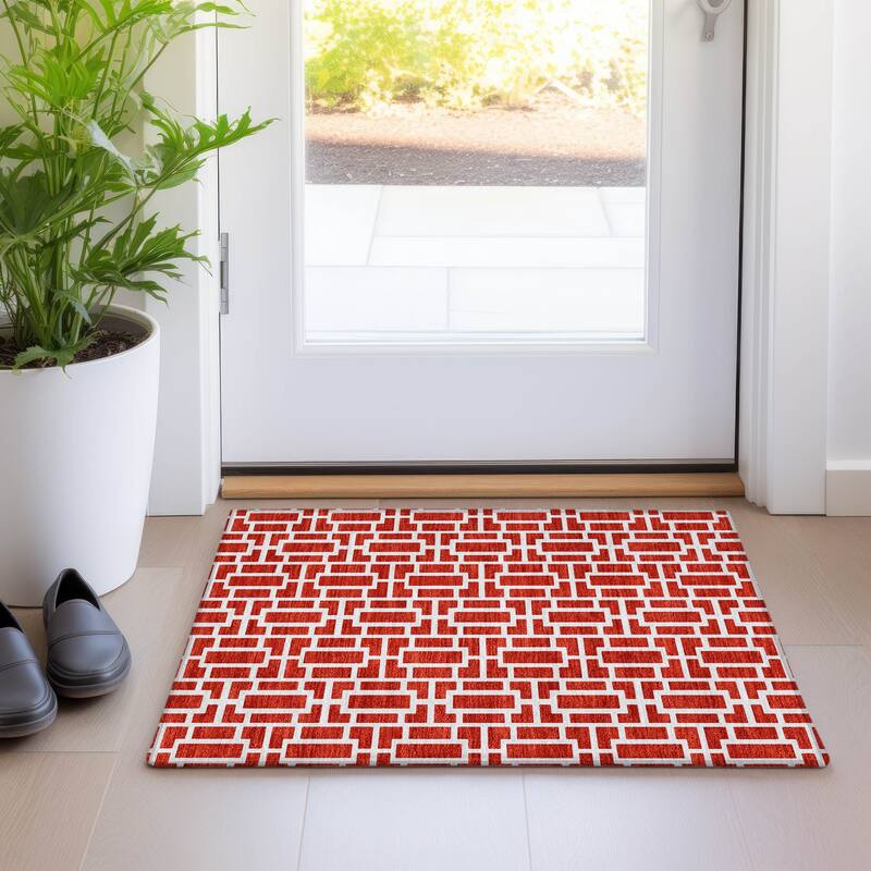 Premium Washable Super Soft Modern Geo Mayfield Rug - Red - 1'8" x 2'6"