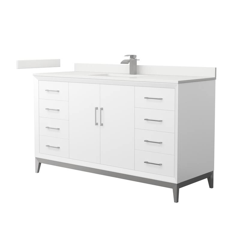 Wyndham Collection WCH818160S-QTZ-UNSMXX Amici 60" Free Standing - White / White Quartz Top / Brushed Nickel Hardware