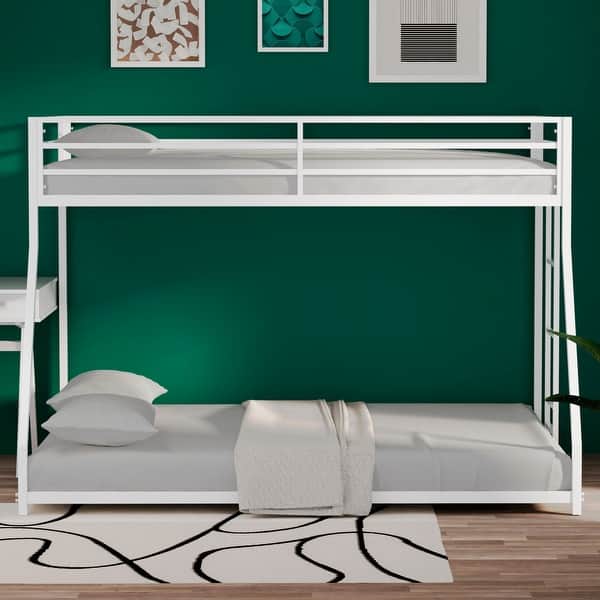 slide 2 of 9, Twin over Full Square Metal Bunk Bed With Exchangeable Ladder White