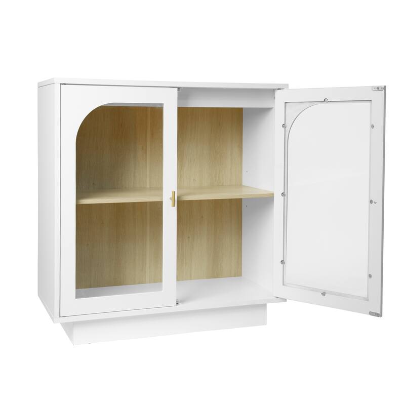 Storage Cabinet with 2 Acrylic Door, Wooden Kitchen Pantry Sideboard, Display Cabinet with Metal Handles & Adjustable Shelves