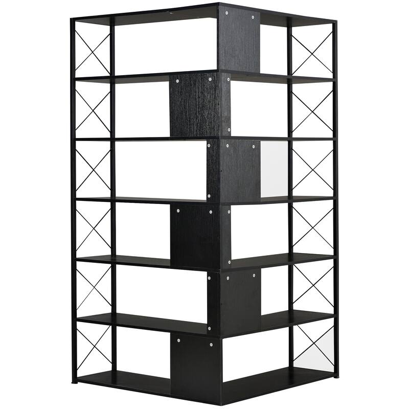 Industrial 7-Tier L-Shaped Corner Bookcase Home Office Bookshelf