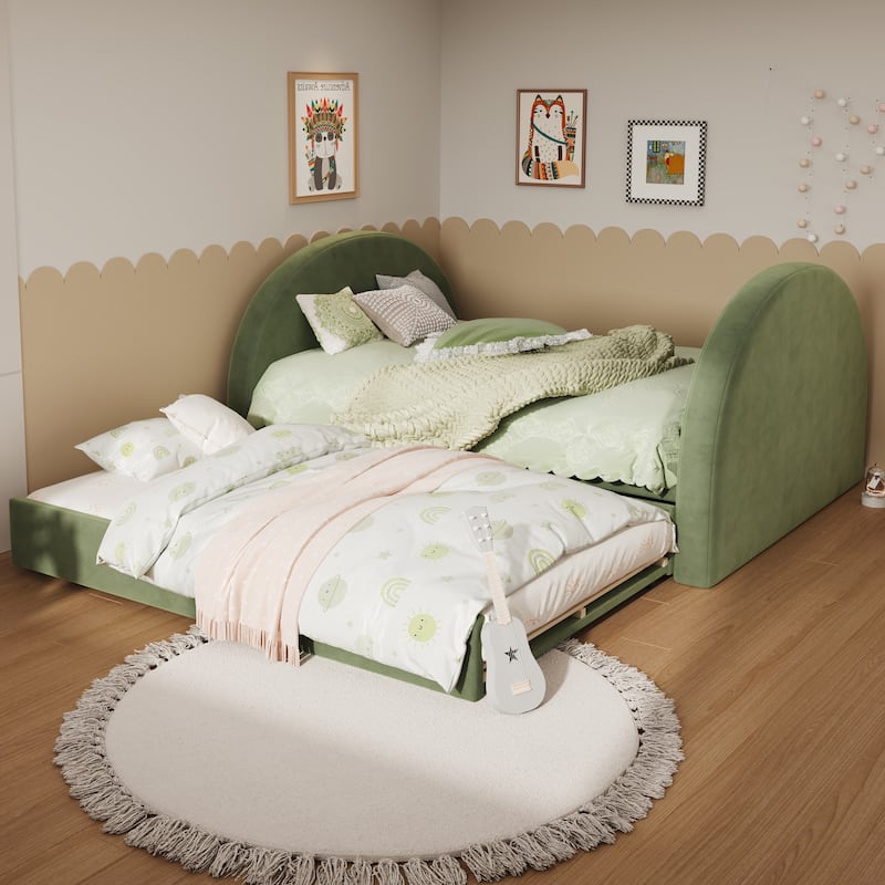 Christopher Knight Home - Modern Upholstered Velvet Daybed with Pull-Out Trundle - Olive Green - Full