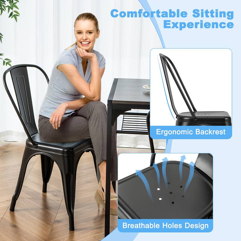 Gymax 18'' Metal Dining Chair High Back Bar Stools Set of 4 w/ - See Details