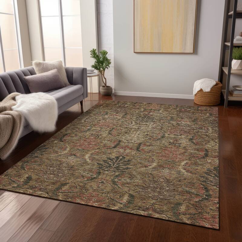 Machine Washable Indoor/ Outdoor Boho Traditional Chantille Rug