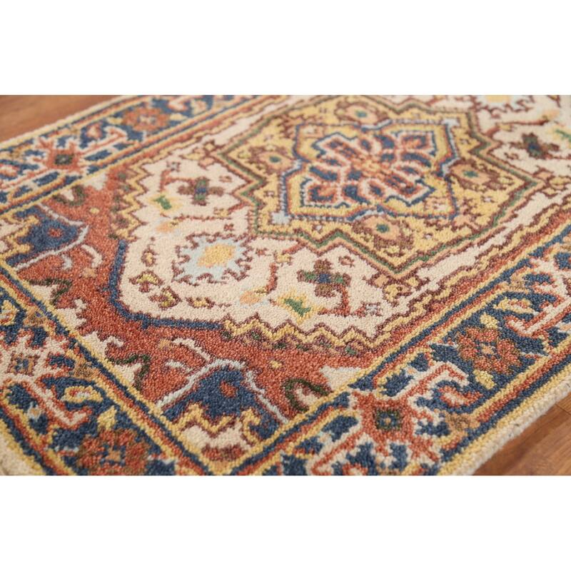 Geometric Heriz Serapi Indian Accent Rug Handmade Foyer Wool Carpet - 2'0"x 3'0"