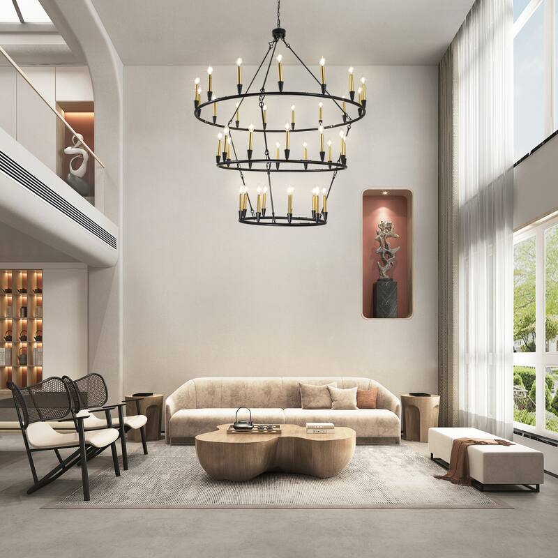 3Tier Wagon Wheel Chandelier Extra Large Chandeliers for High Ceilings - 36-Light