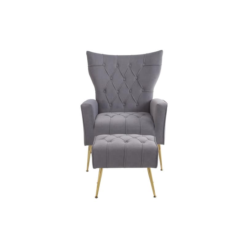 Accent Chair with Ottoman,Living Room Club Chair and Ottoman Set,Grey