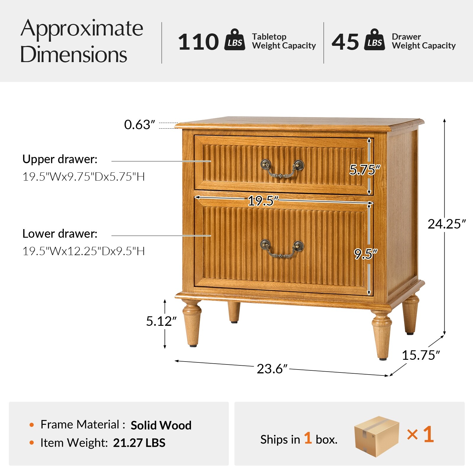 Ove Transitional 2-Drawer Solid Wood Nightstand with Built-in Power Outlet and Minimal Assembly by HULALA HOME