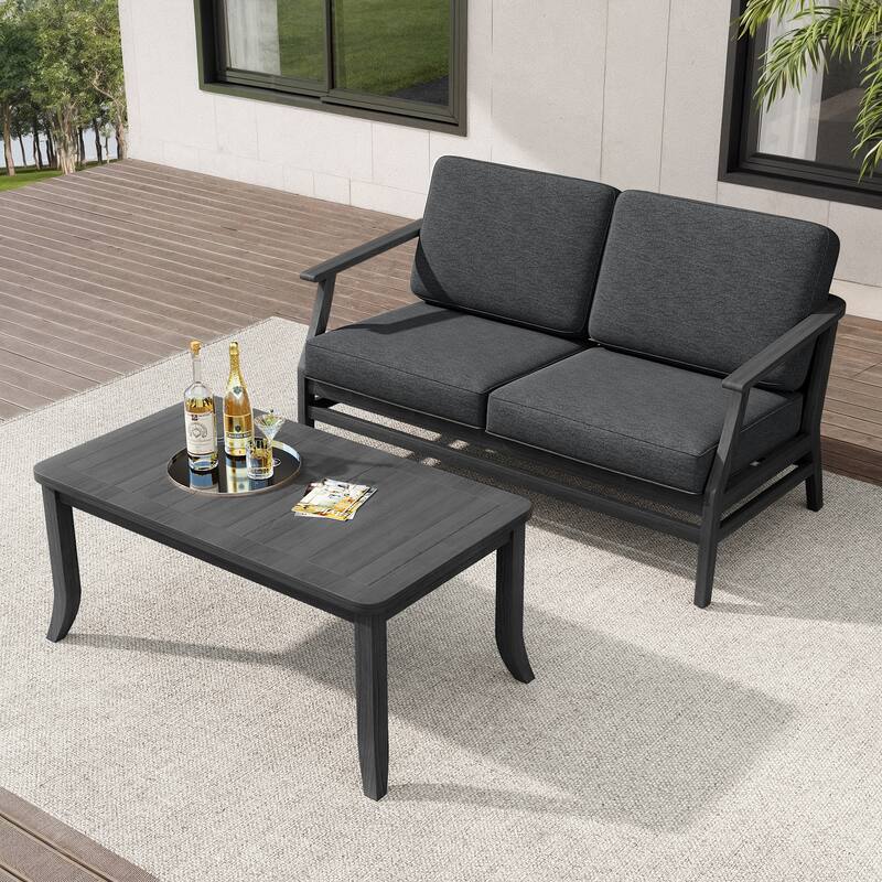 Teak Outdoor Patio Loveseat and Coffee Table Set (2-Piece)