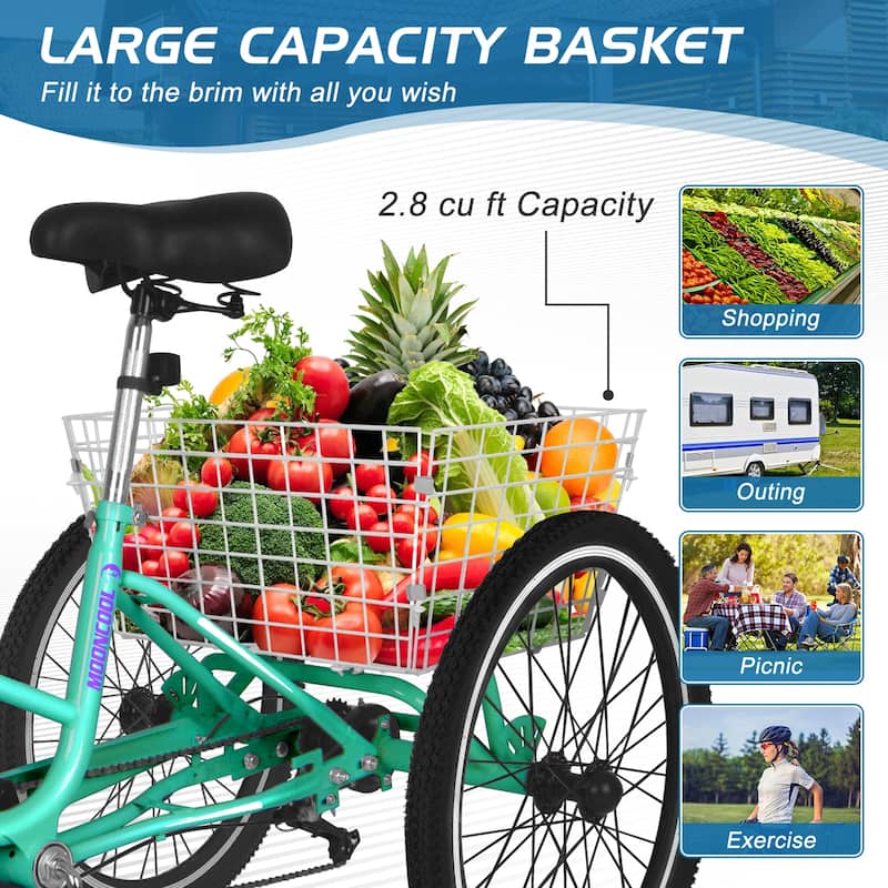 DoCred Adult Folding Tricycle, 7 Speed 3-Wheel Bicycle with Basket