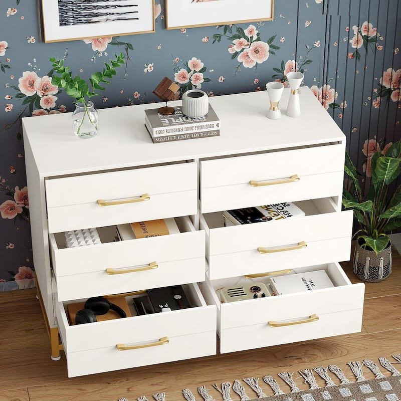 6 Drawer Wooden Dresser, with Metal Handle