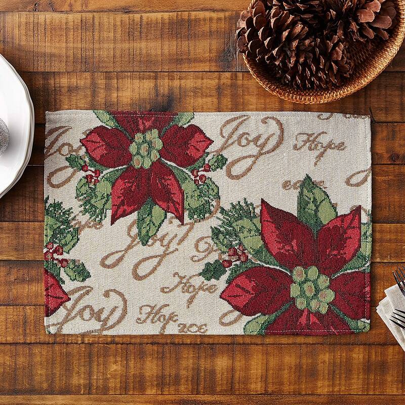 Violet Linen Seasonal Xmas Christmas Holiday Tapestry Pattern, 13" X 19" Rectangler, Set of 4, Decorative Place Mats