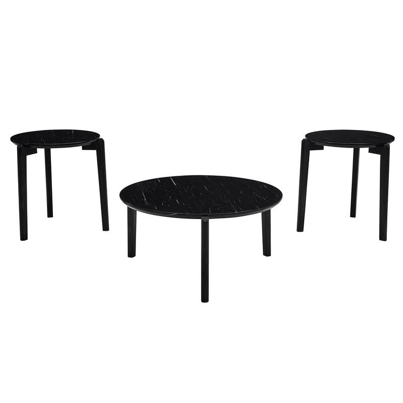 Living Room Coffee Table,36 Inch Round Small Coffee Table,Imitation Marble Tabletop With Rubber Wood Legs,Wooden Coffee Table