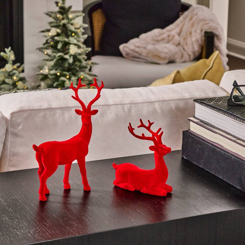 6-9.5" Resin Flocked Deer Set of 2