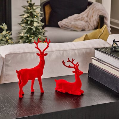 6-9.5" Resin Flocked Deer Set of 2