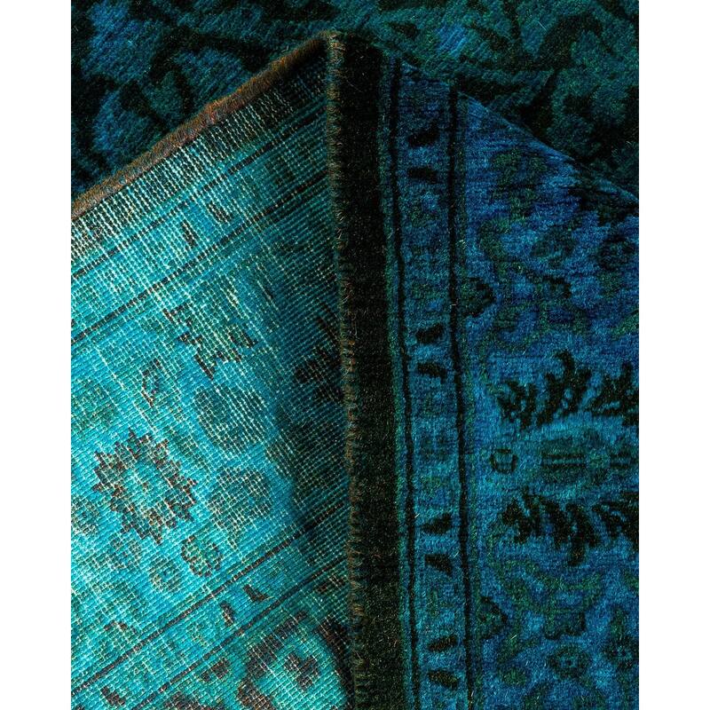 Overton Hand Knotted Wool Vintage Inspired Modern Contemporary Overdyed Blue Runner Rug - 2' 7" x 8' 2"