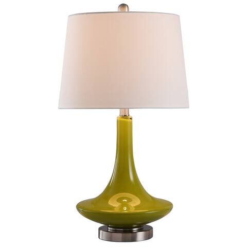StyleCraft Green Table Lamp - White Hardback Fabric Shade