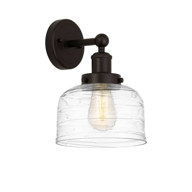 Innovations Lighting 616-1W-10-7-L Bell Sconce Bell 10" Tall Wall - Oil Rubbed Bronze / Clear Deco Swirl