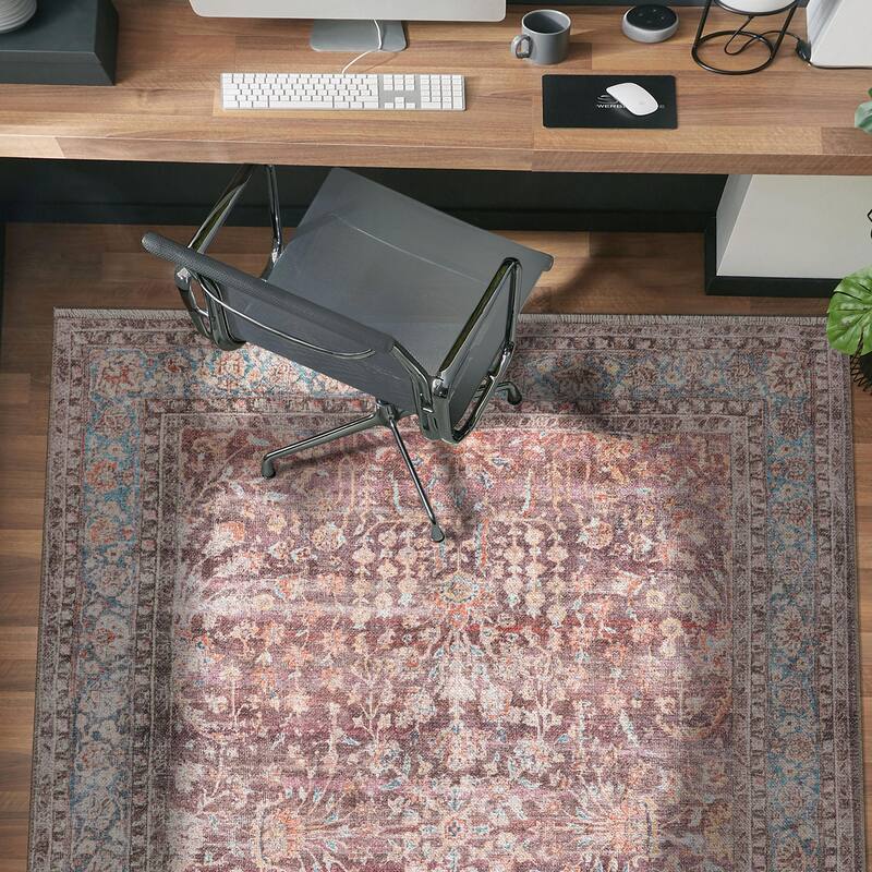 World Rug Gallery Vintage Distressed Bordered Washable Area Rug