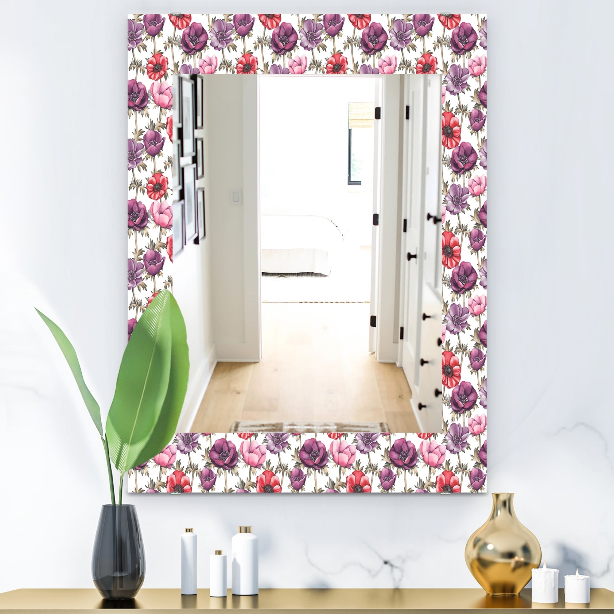 Designart Purple Bloom 2 Traditional Mirror Frameless Bathroom Mirror On Sale Overstock 27978301