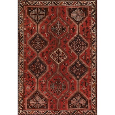 Vegetable Dye Qashqai Persian Vintage Area Rug Handmade Wool Carpet - 6'11"x 9'7"