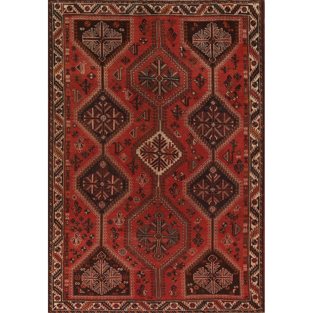 Vegetable Dye Qashqai Persian Vintage Area Rug Handmade Wool Carpet - 6'11"x 9'7"