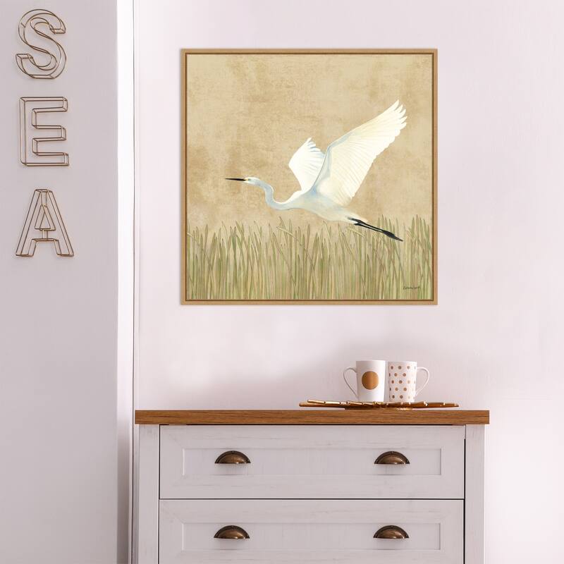 Egret Alighting II by Kathrine Lovell (22 x 22 in.), Framed Canvas Wall Art Print - Sylvie Maple - Sylvie Maple