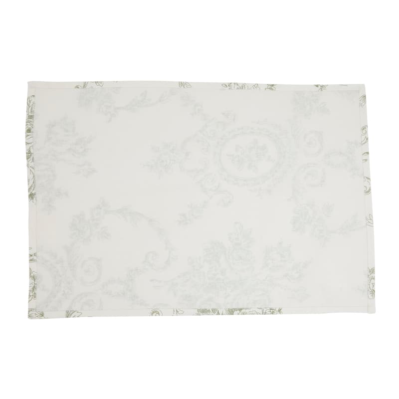 Toile Linen-Blend Placemats (Set of 4) - Vintage Floral Print for Dining Tables & Layered Place Settings, 14"x20"