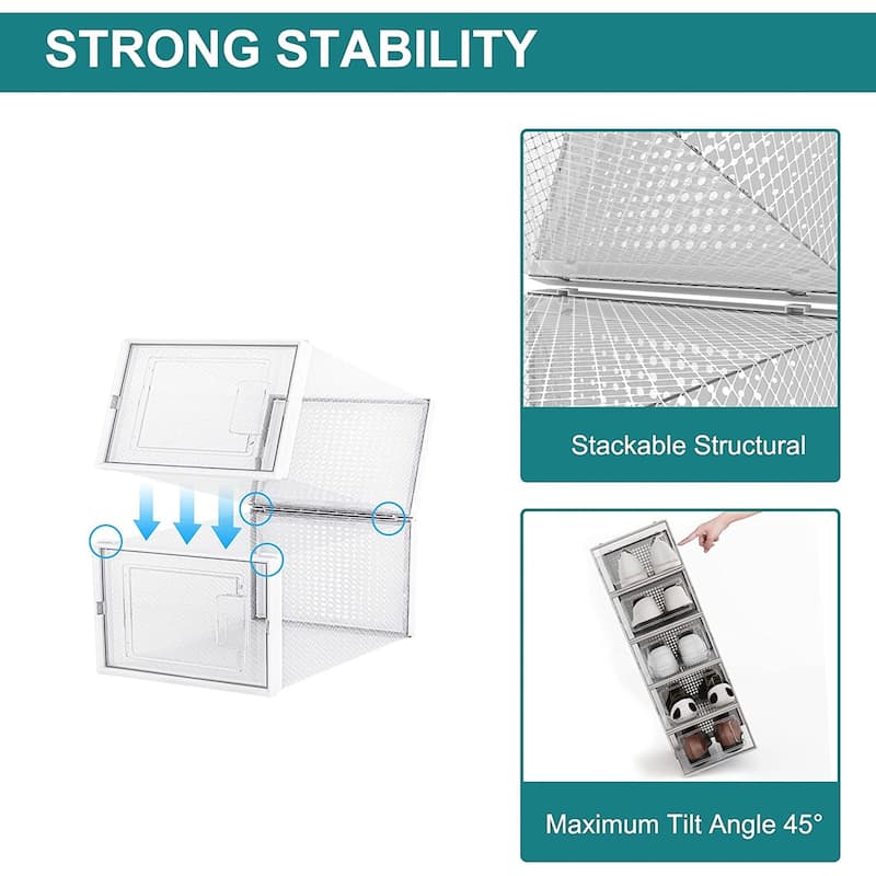 Foldable Storage Containe Plastic Shoe Storage Organizers Stackable Shoe Boxes Set